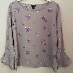 Ann Taylor Grey Floral LS Blouse, SP